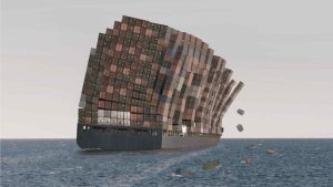 The storm stuck ship enters port
