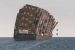 The storm stuck ship enters port