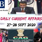 Daily Current Affairs Quiz: September 27-28, 2020