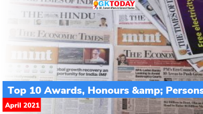 Top 10 Awards, Honours & Persons in News Current Affairs Questions – April, 2021