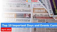 Top 10 Important Days and Events Current Affairs Questions – April, 2021