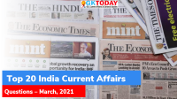 Top 20 India Current Affairs Questions – March, 2021
