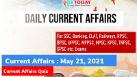 Daily Current Affairs Quiz : May 21, 2021