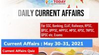 Daily Current Affairs Quiz : May 30-31, 2021