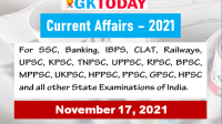 Daily Current Affairs Quiz : November 17, 2021