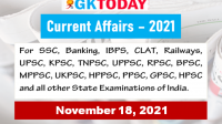 Daily Current Affairs Quiz : November 18, 2021