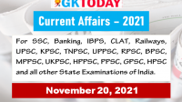 Daily Current Affairs Quiz : November 20, 2021