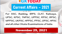 Daily Current Affairs Quiz : November 25, 2021