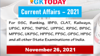 Daily Current Affairs Quiz : November 26, 2021