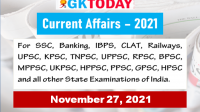 Daily Current Affairs Quiz : November 27, 2021