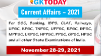 Daily Current Affairs Quiz : November 28-29, 2021