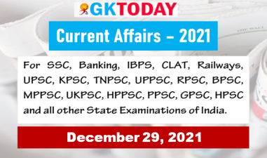 Daily Current Affairs Quiz : December 29, 2021