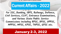 Daily Current Affairs Quiz : January 2-3, 2022