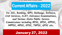 Daily Current Affairs Quiz : January 27, 2022