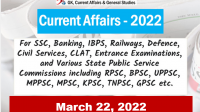 Daily Current Affairs Quiz : March 22, 2022