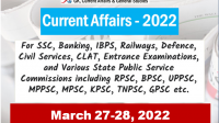 Daily Current Affairs Quiz : March 27-28, 2022