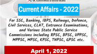 Daily Current Affairs Quiz : April 1, 2022