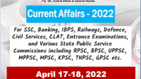 Daily Current Affairs Quiz : April 17-18, 2022