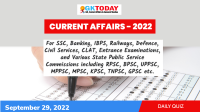 Daily Current Affairs Quiz : September 29, 2022