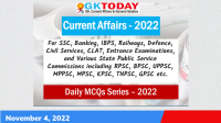 Daily Current Affairs Quiz : November 4, 2022