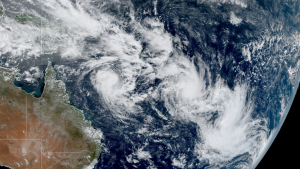 Three Simultaneous Tropical Cyclones in the South Pacific
