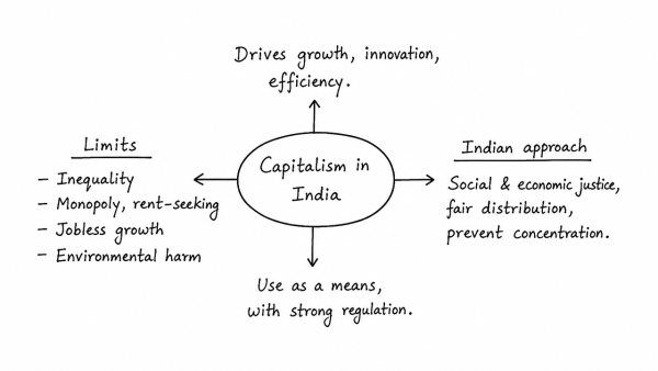 Capitalism has guided the world economy to unprecedented prosperity. However, it often encourages short-sightedness and contributes to wide disparities between the rich and the poor. In this light, would it be correct to believe and adopt capitalism for bringing inclusive growth in India? Discuss. (UPSC 2014)