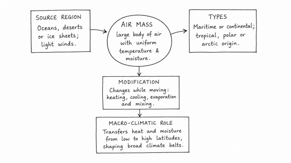 Discuss the concept of air mass and explain its role in macro-climatic changes. (UPSC 2016)