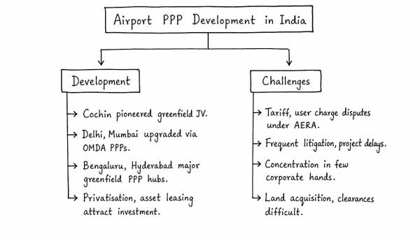 Examine the development of Airports in India through joint ventures under Public-Private Partnership (PPP) model. What are the challenges faced by the authorities in this regard? (UPSC 2017)