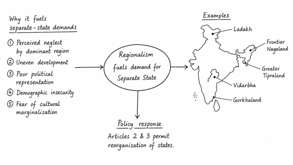 Growing feeling of regionalism is an important factor in the generation of demand for a separate state. Discuss. (UPSC 2013)