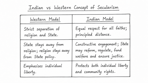 How is the Indian concept of secularism different from the western model of secularism? Discuss. (UPSC 2018)