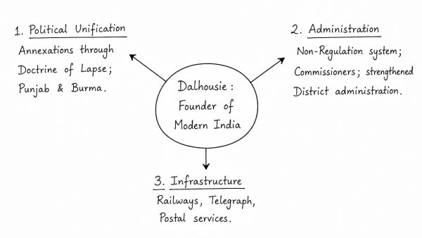 In many ways, Lord Dalhousie was the founder of modern India. Elaborate. (UPSC 2013)