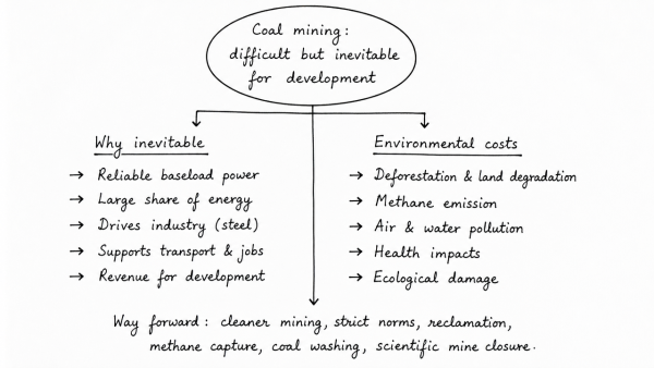 “In spite of adverse environmental impact, coal mining is still inevitable for development.” Discuss. (UPSC 2017)
