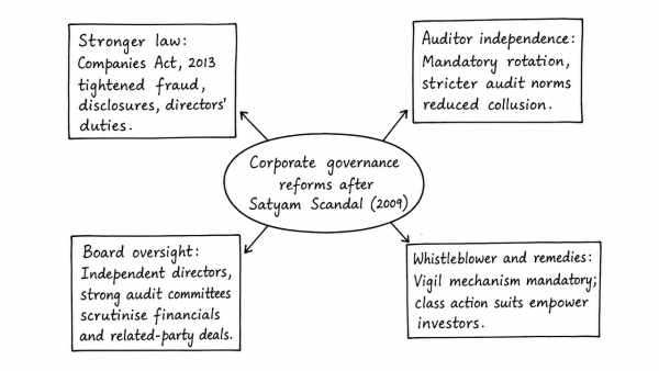 In the light of the Satyam Scandal (2009), discuss the changes brought in corporate governance to ensure transparency, accountability. (UPSC 2015)