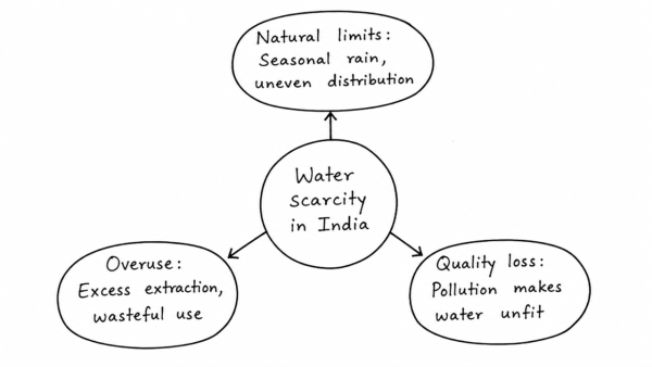 India is well endowed with fresh water resources. Critically examine why it still suffers from water scarcity. (UPSC 2015)