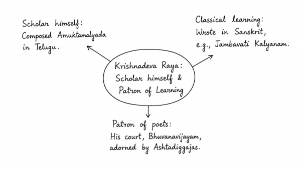 Krishnadeva Raya, the King of Vijayanagar, was not only an accomplished scholar himself but was also a great patron of learning and literature. Discuss. (UPSC 2016)