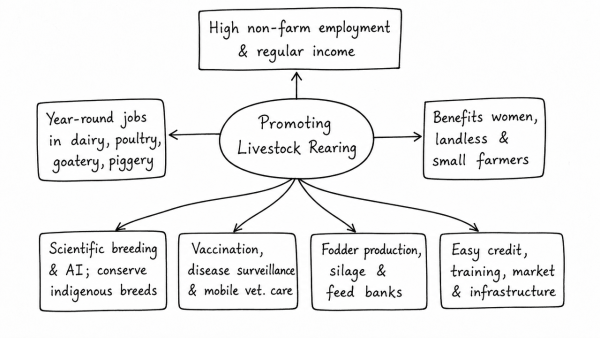 Livestock rearing has a big potential for providing non-farm employment and income in rural areas. Discuss suggesting suitable measures to promote this sector in India. (UPSC 2015)