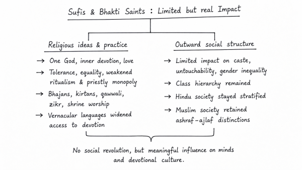 Sufis and medieval mystic saints failed to modify either the religious ideas and practices or the outward structure of Hindu/Muslim societies to any appreciable extent. Comment. (UPSC 2014)