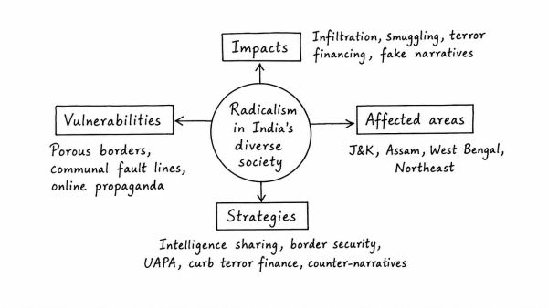 “The diverse nature of India as a multi-religious and multi-ethnic society is not immune to the impact of radicalism which is seen in her neighbourhood.” Discuss along with strategies to be adopted to counter this environment. (UPSC 2014)