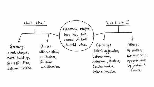 To what extent can Germany be held responsible for causing the two World Wars? Discuss critically. (UPSC 2015)