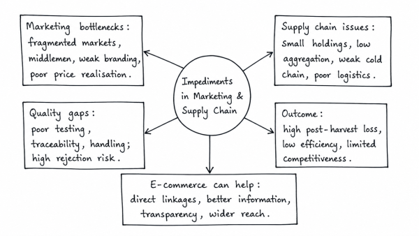 What are the impediments in marketing and supply chain management in developing the food processing industry in India? Can e-commerce help in overcoming these bottlenecks? (UPSC 2015)