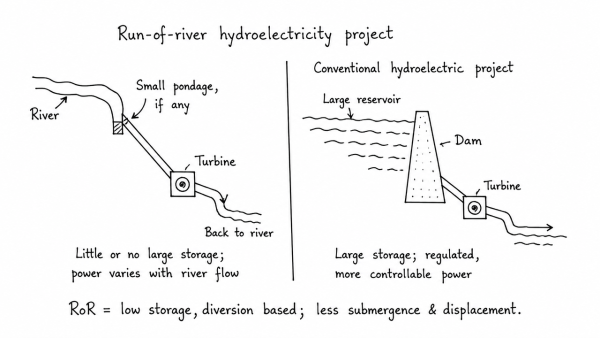 What do you understand by Run-of-river hydroelectricity project? How is it different from any other hydroelectricity project? (UPSC 2013)