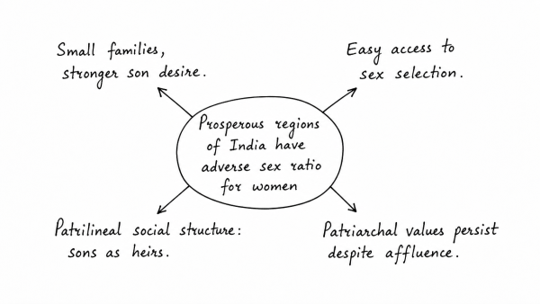 Why do some of the most prosperous regions of India have an adverse sex ratio for women? Give your arguments. (UPSC 2014)