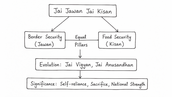 Write a critical note on the evolution and significance of the slogan “Jai Jawan Jai Kisan”. (UPSC 2013)