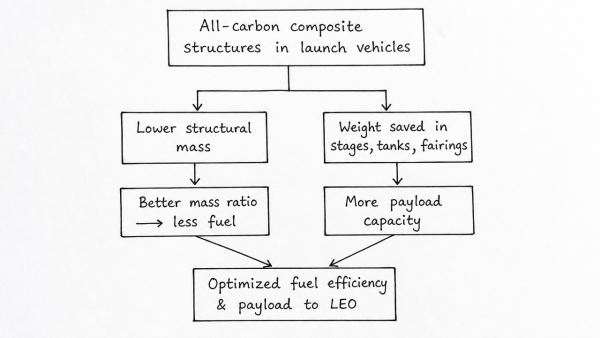 Analyse how the shift towards all-carbon composite structures in private launch vehicles optimizes fuel efficiency and payload delivery to Low Earth Orbits.