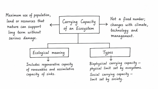 Define the concept of carrying capacity of an ecosystem as relevant to an environment. Explain how understanding this concept is vital while planning for sustainable development of a region. (UPSC 2019)
