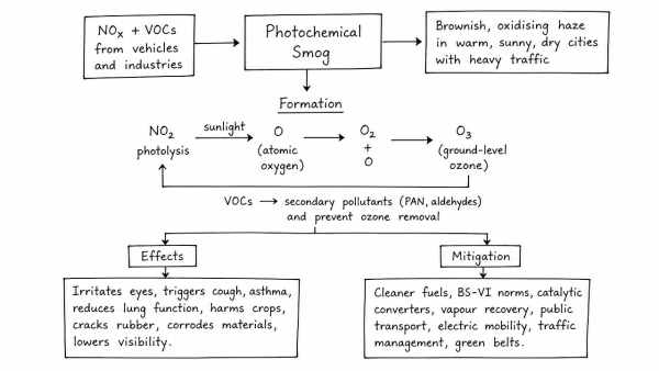 Discuss in detail the photochemical smog emphasizing its formation, effects and mitigation. Explain the 1999 Gothenburg Protocol. (UPSC 2022)