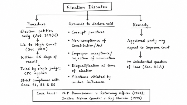 Discuss the procedures to decide the disputes arising out of the election of a Member of the Parliament or State Legislature under the Representation of the People Act, 1951. What are the grounds on which the election of any returned candidate may be declared void? What remedy is available to the aggrieved party against the decision? Refer to the case laws. (UPSC 2022)