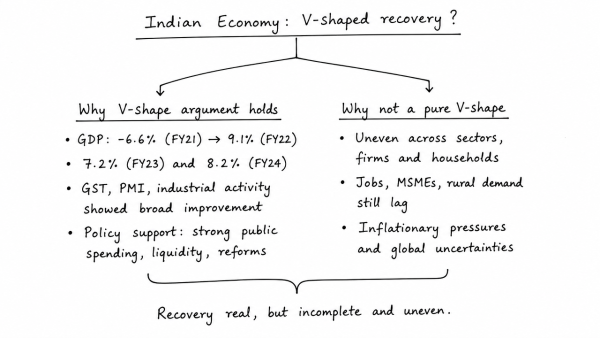 Do you agree that the Indian economy has recently experienced V-shaped recovery? Give reasons in support of your answer. (UPSC 2021)