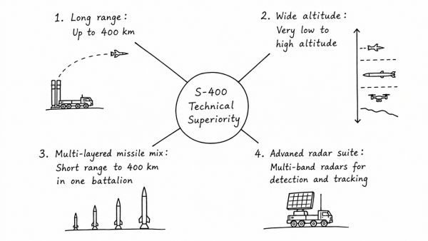 How is S-400 air defence system technically superior to any other system presently available in the world? (UPSC 2021)