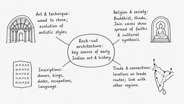 The rock-cut architecture represents one of the most important sources of our knowledge of early Indian art and history. Discuss. (UPSC 2020)